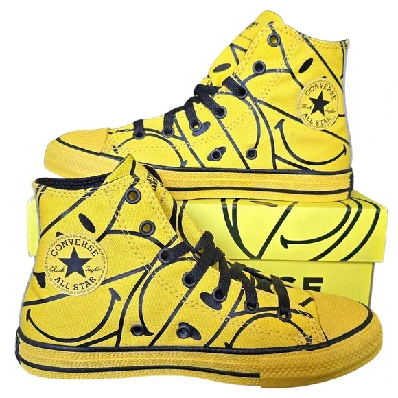 Converse Chuck‎ Taylor China Town All Star Smiley Face Yellow High Tops 3Y