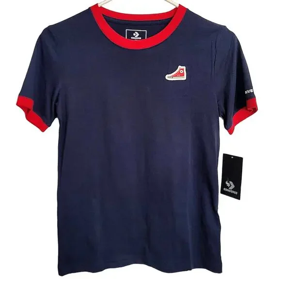NWT Converse Boys Navy Shirt With Red Hem Size M