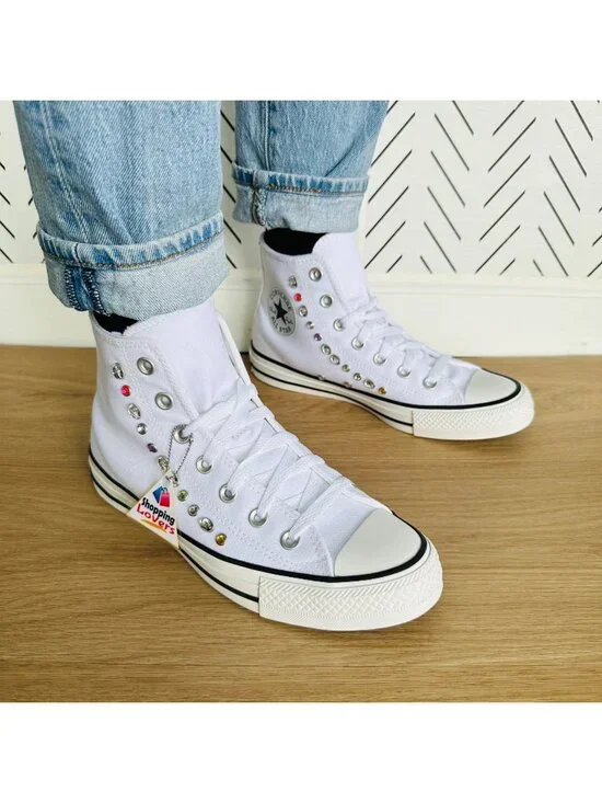 💎Converse Women Fashion sneShoes Sz 7.5 Chuck Taylor All Star Hi Y2K Gems White