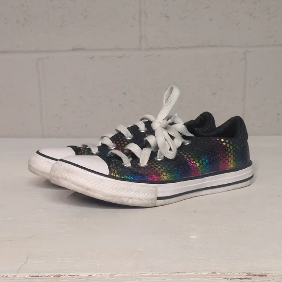 Converse All Star Kids Rainbow Metallic Polka Dot Low Top Sneakers Size 2
