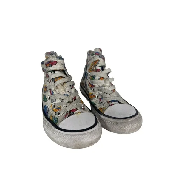 Converse Chuck Taylor All Star Youth 12 High Top Race Car Print A04743F White