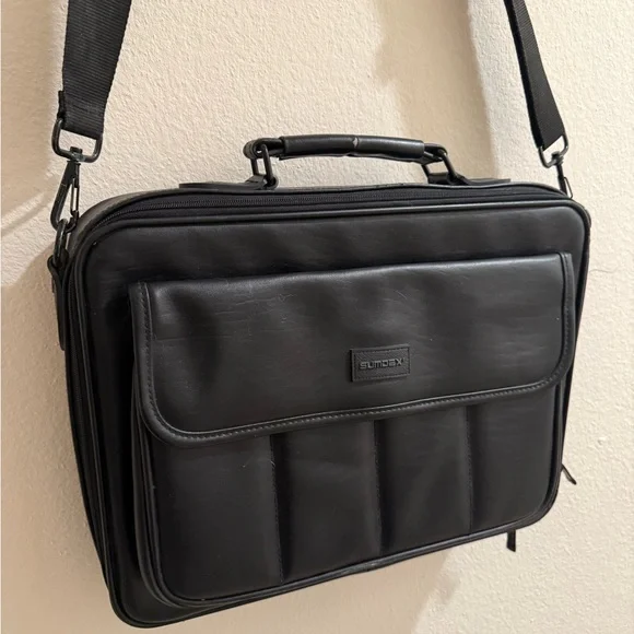 SUMDEX High Quality Thick Black Leather Shoulder Travel Laptop Messenger Bag