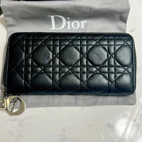 Dior Quilted Black Leather Zip Wallet