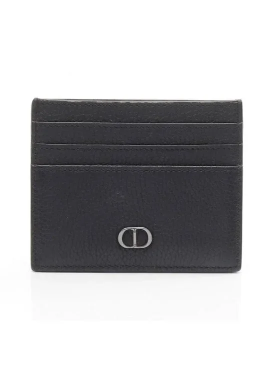 Dior Card Case CD Icon Holder Black Leather CD Lcon