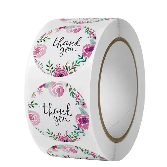 1 in stickers - Thank You - Round Pink - Small Business/Baby Shower SUPPLIES