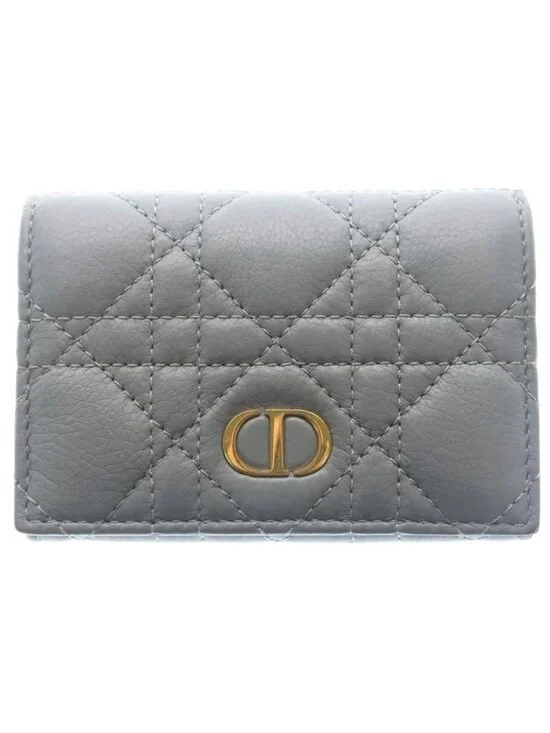 Dior Bifold Coin Case Cannage Business Card Holder Mini Wallet Light Blue