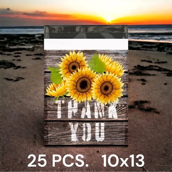 25 10X13 Poly Mailers Sunflower Thank You Shipping Envelopes PRICE IS FIRM Fall