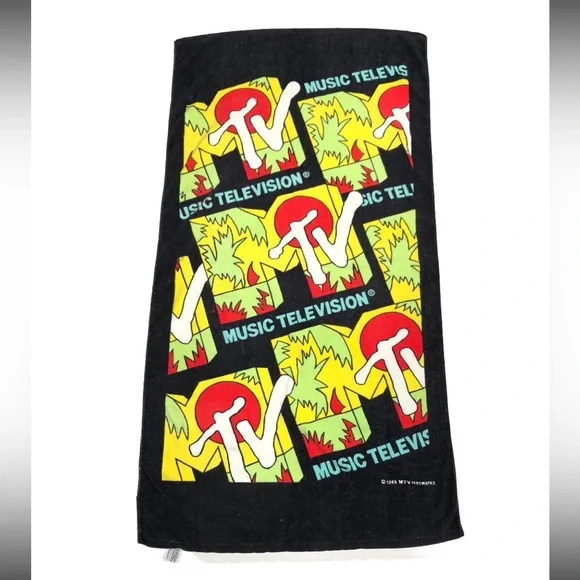 MTV Black Beach Towel with Yellow Red Green Logo Blocks