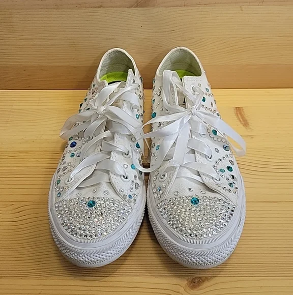 Crystal embellished converse shoes Youth size 3