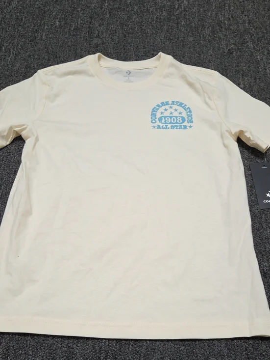 (#1C) Converse Kid's Cream Tee with Light Blue Chest Graphic