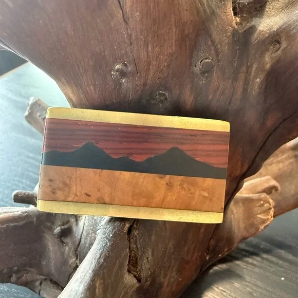 Vintage 1970’s Kenneth Reid Wooden Money Clip with Brass Accents