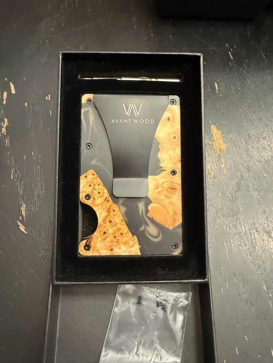 Black and Natural Burl Money Clip Wallet