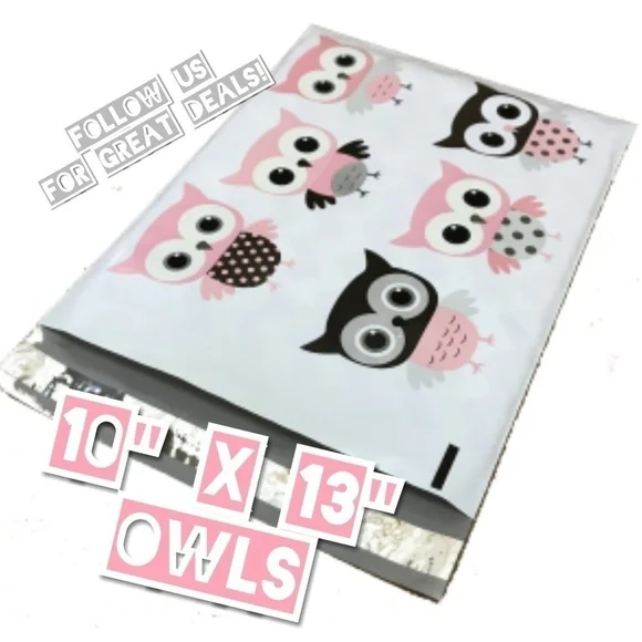 100 Owls Design Poly Mailers 10x13 Shipping Bags