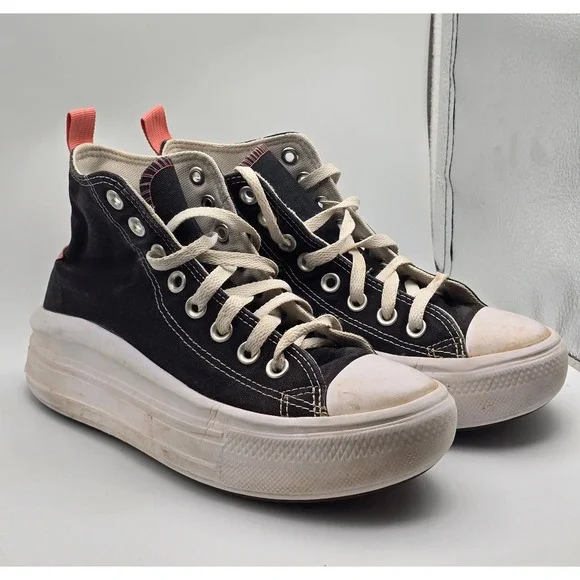 Converse Chucks All Star Move High Top Black Pink Kids Platform Sneakers 4.5