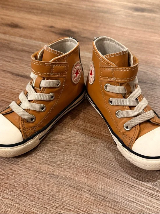 Converse All Star High Top Sneakers Toddler Sz 7 Tan Brown Leather No Tie