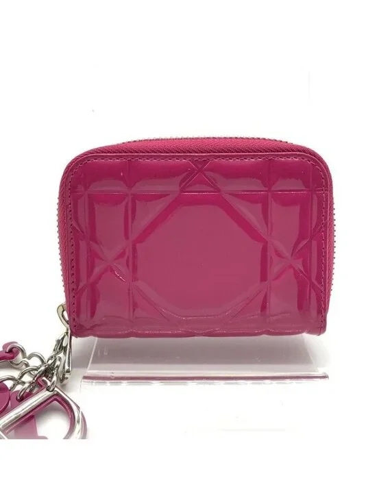 Dior Cannage Enamel Coin Case Wallet Pink
