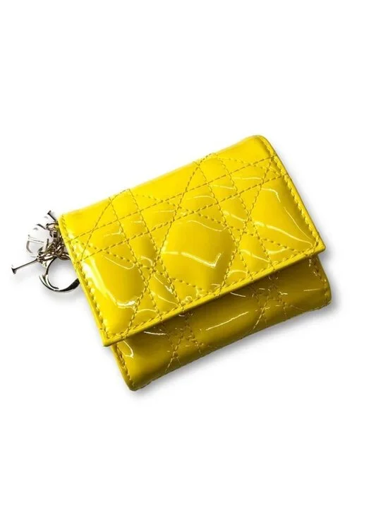 Dior Lady Lotus Wallet Cannage Patent Calfskin Trifold Handbag