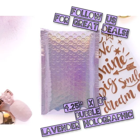 25 Bubble Lavender Holographic 4.25x8 Poly Mailers
