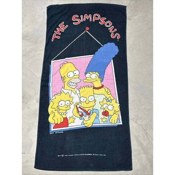 A La Carte Saydah The Simpsons 90's Vintage Beach Bath Towel Bart Lisa Homer