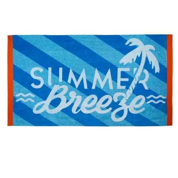 (2) Beach Towels “Summer Breeze” Aqua Background-Qty: 2 large size high quality