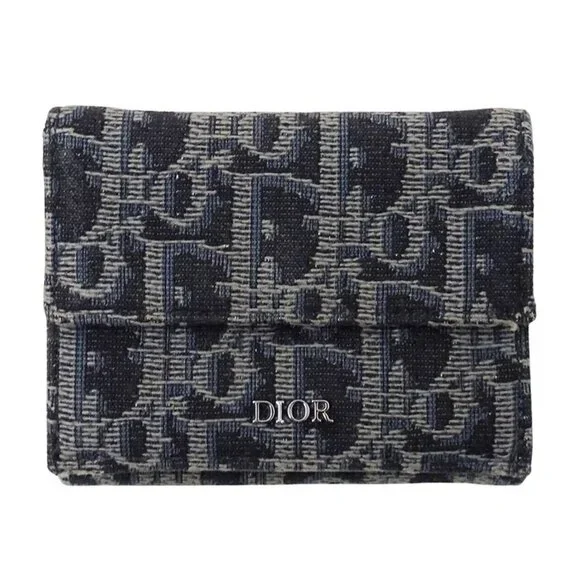 Dior Wallet Trifold Blue Jacquard Navy Mini