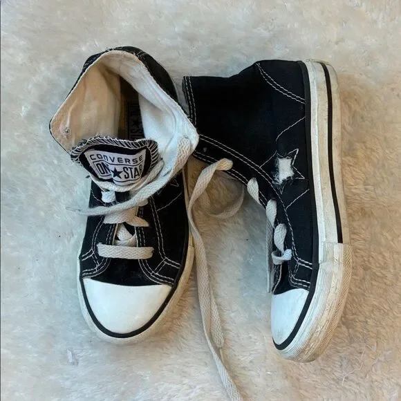 Converse One Star Kids Black and White High-Top Sneakers