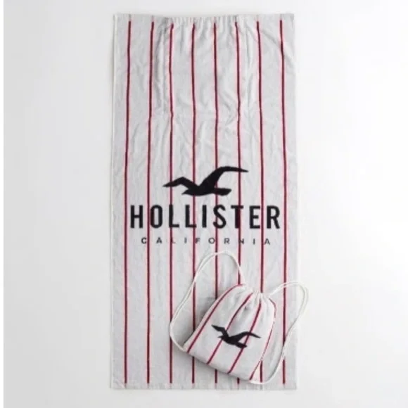 Y2K 2-in-1 Hollister Backpack Beach Towel Logo Spellout Retro Stripe Beachy surf