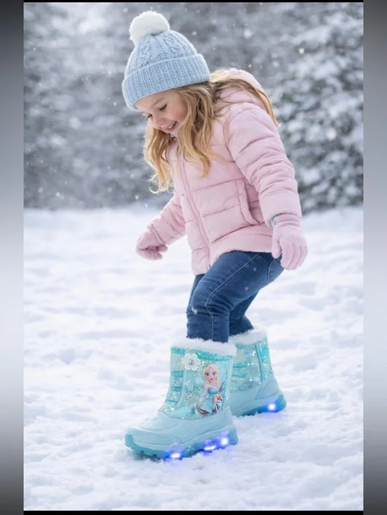 Disney Frozen Toddler Girl Light Up Boots Waterproof Winter Boots Size 6
