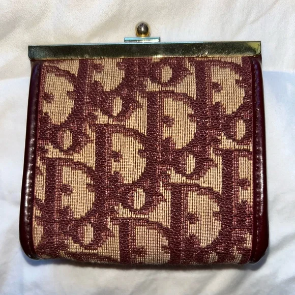 Elegant Burgundy Christian Dior Coin Clutch