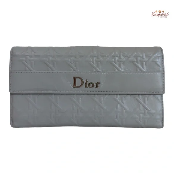 Authentic Dior Gray Cannage Embossed Leather French Flap Continental Long Wallet