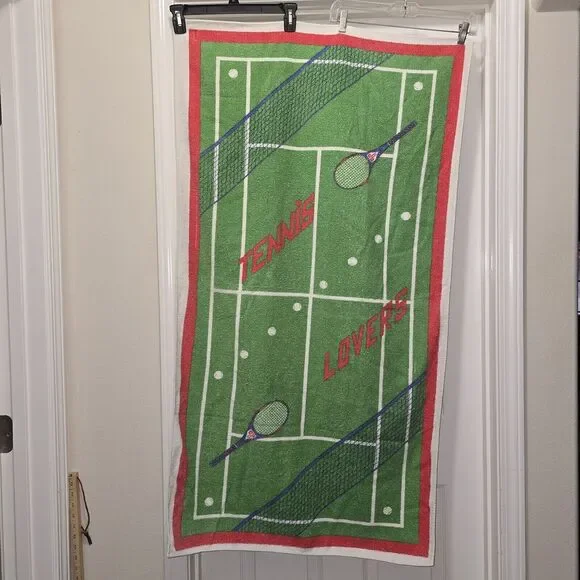 Vintage Tennis Beach Towel Cotton 28x50‎ Island Fun 1980s