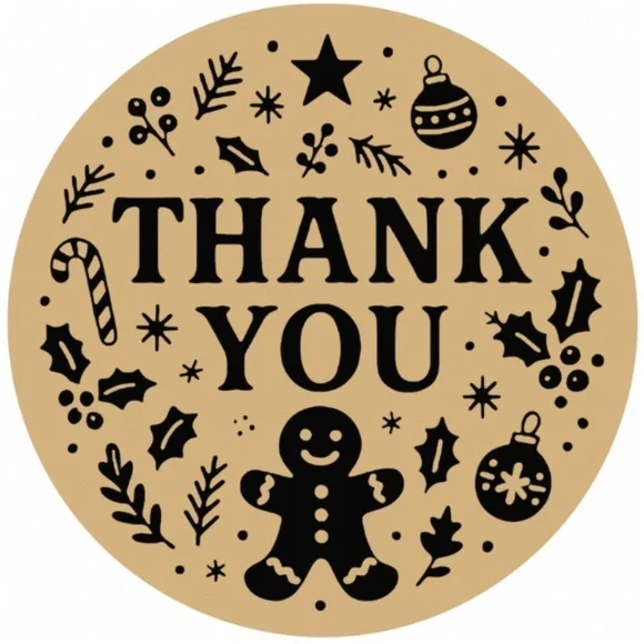 Christmas Thank You Stickers • Gingerbread Holiday Packaging Labels • 2 inch