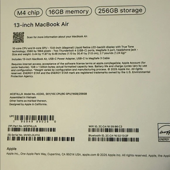 Apple 13 in MacBook Air 2025