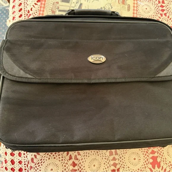 ICON Black Men's Laptop Briefcase with Front Flap Pocket