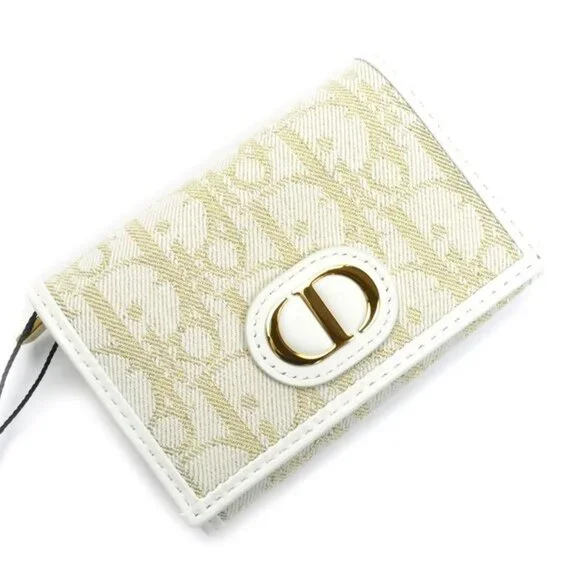 Christian Dior Oblique 30 Montaigne Medium Wallet Coin Case White Gold S2300