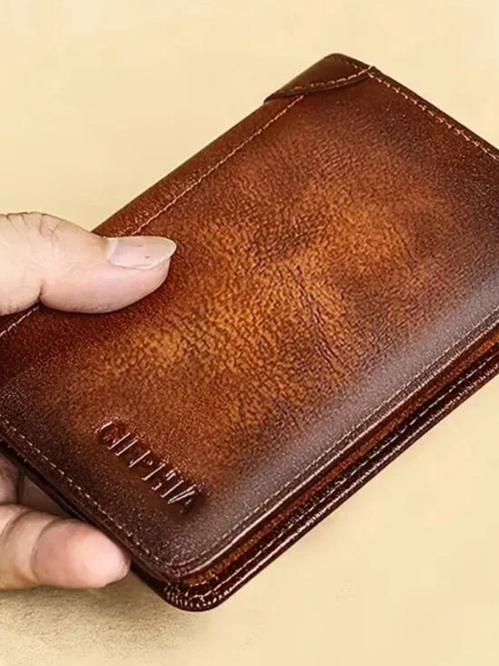 NEW Genuine Leather Wallet Slim Short Multifunction Retro Credit Card Holder