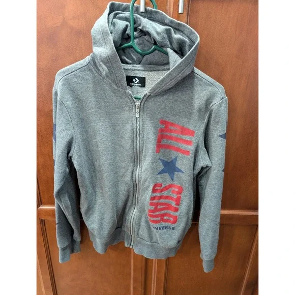 Kids Converse All Star Gray‎ Zip Up Hoodie Cotton Polyester Blend Size Large