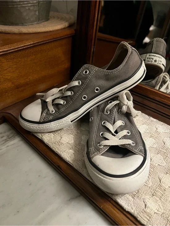 CONVERSE Classic All Star Low Top Casual Sneakers Grey White Kid's Size 3