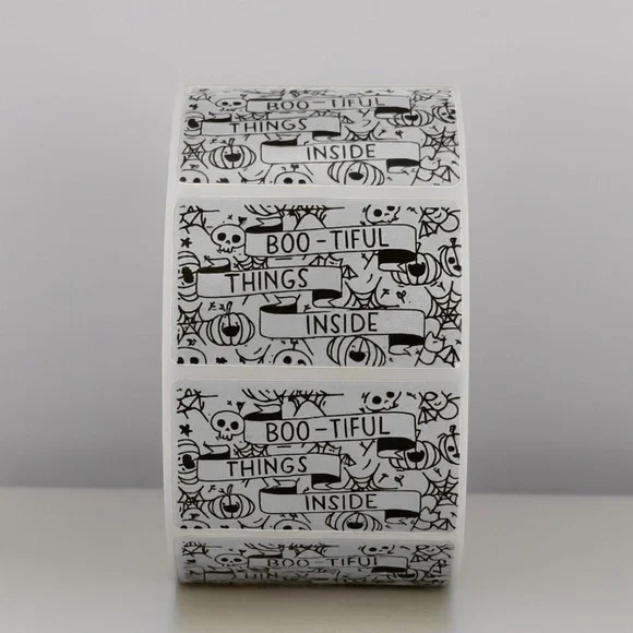 100 Boo-tiful Things Inside Stickers Roll 2x1 inch – Halloween Packaging Labels