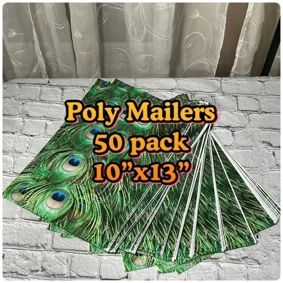 Poly Mailers Peacock Feathers 10” x 13” 50 pack