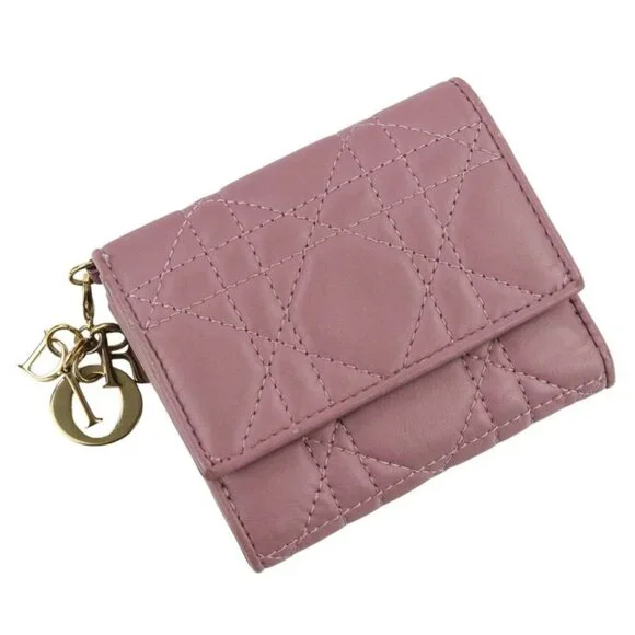 Christian Dior Lady Dior Canaje Lotus Wallet Trifold Wallet Lavender