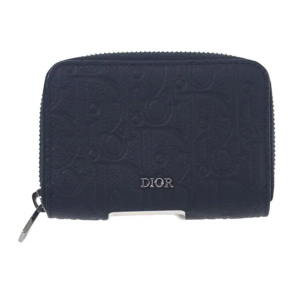 Christian Dior Gravity Zip 2 Flg h00 N Coin Case Calf Black Silver