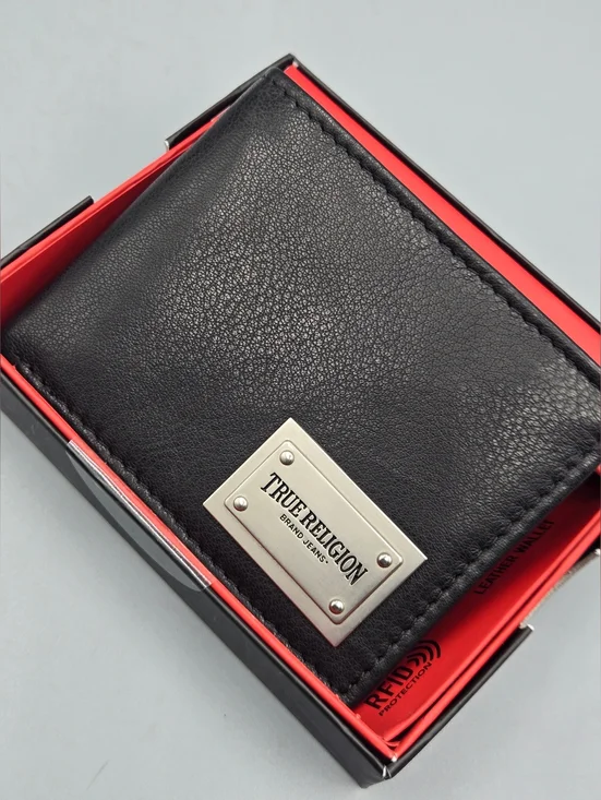 True Religion Men's Black Leather RFID Wallet