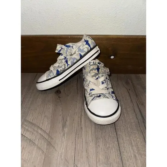 Toddler Shark Bite Converse Chuck Taylor‎ All Star Sneakers Size 8 White Blue