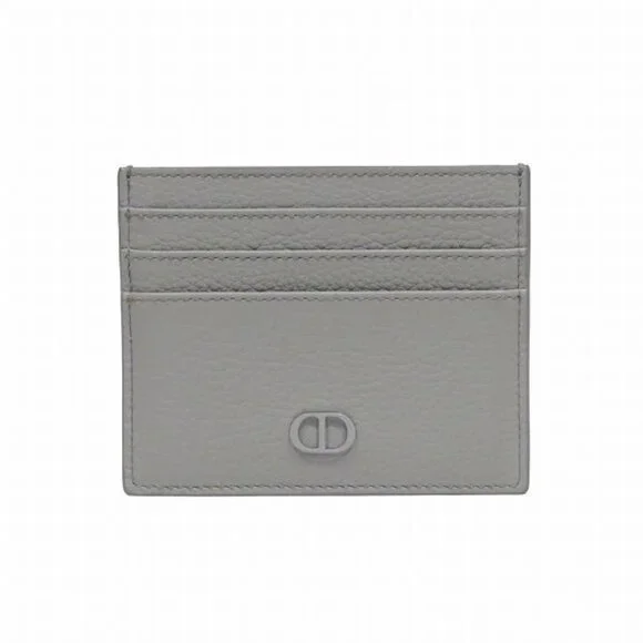 Dior CD Icon Card Holder Case Gray Leather
