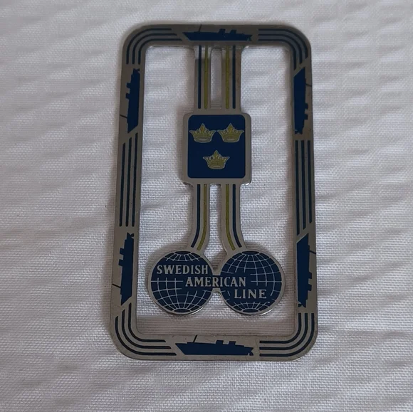 VINTAGE SWEDISH AMERICAN LINE METAL MONEY CLIP/BOOKMARK