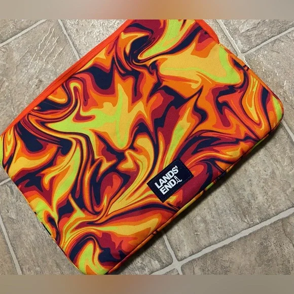 Lands' End Vibrant Red/Yellow/Orange PatternedLaptop Sleeve/Organizer