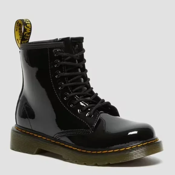 Dr. Martens JUNIOR 1460 PATENT LEATHER LACE UP BOOTS - Black