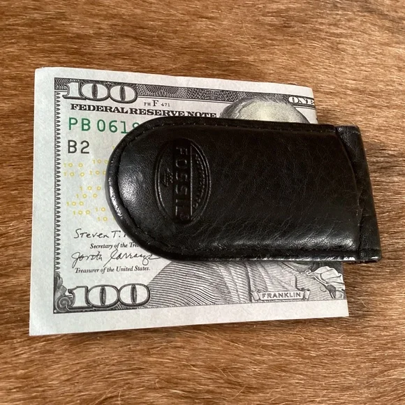 Fossil Black Leather Money Clip
