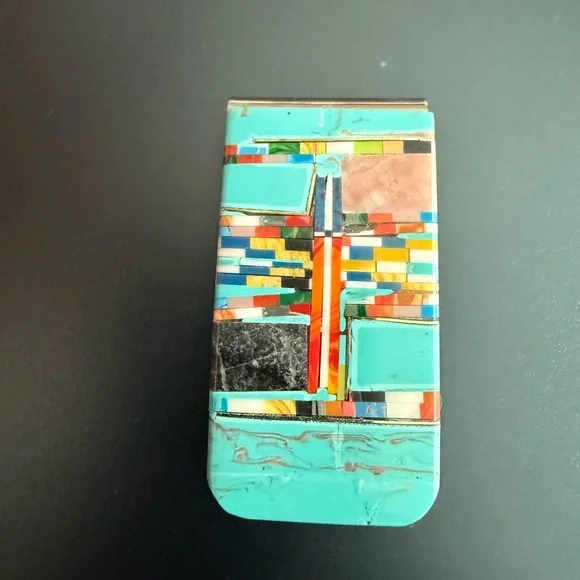 Turquoise Multi-Color Inlay Money Clip
